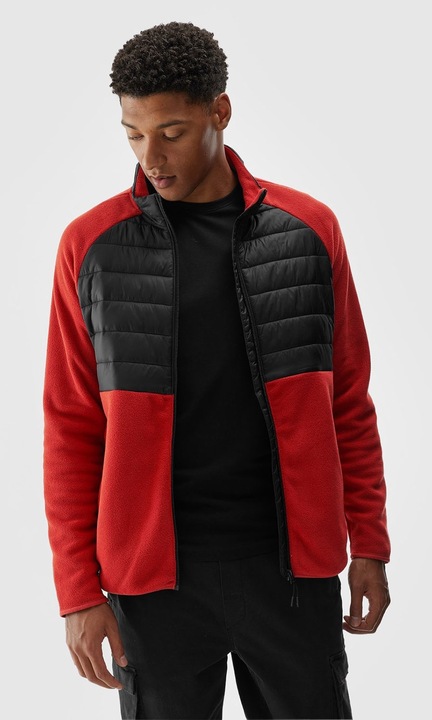 Jacheta sport pentru barbati 4F, poliester, cu guler inalt, rosu/negru