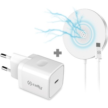 Kit Incarcator retea Celly USB-C PowerDelivery 20W + Incarcator Wireless MagSafe 10W