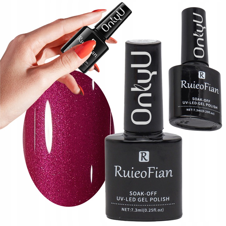 OnlyU hibrid körömlakk, Malinum Red csillámmal, 7,3 ml, UV kötés 30-60 másodperc, szett