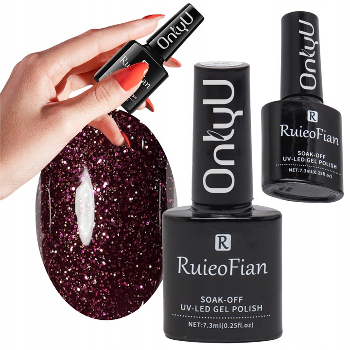 Лак за нокти OnlyU, Хибриден, Червен / Бордо, С блясък, Време за фиксиране 30-60 секунди, 7.3 мл