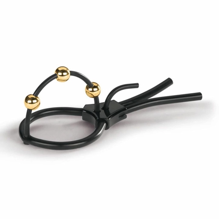 Inel penis Mystim, 3 bile, silicon, lungime reglabila, negru/auriu