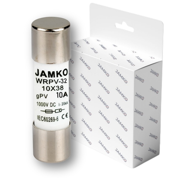 Elektromos biztosíték JAMKO 10x38 10A 1000V DC, fehér