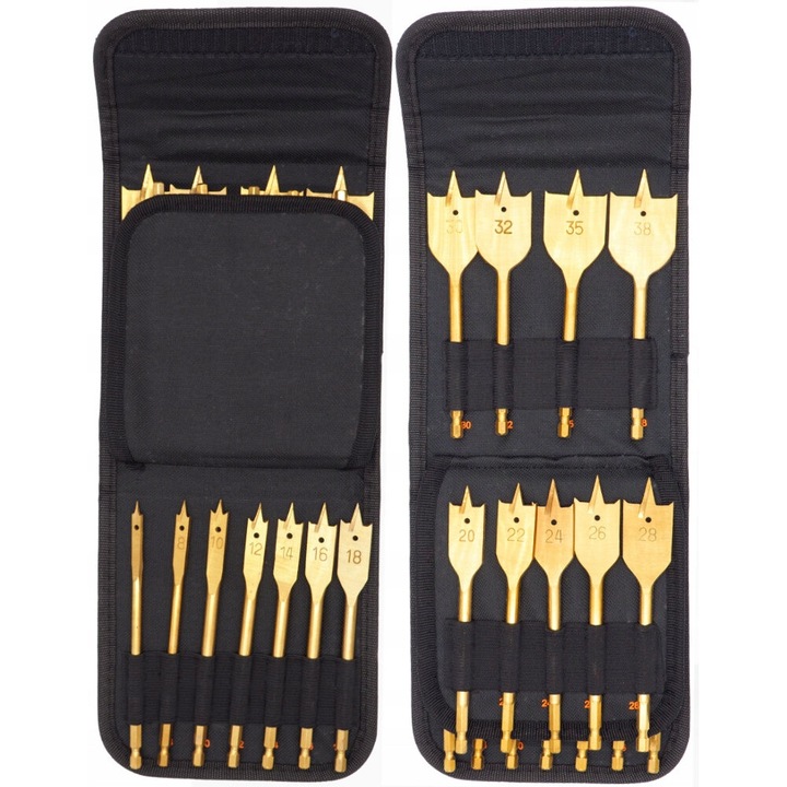 Set de 16 burghie pentru lemn Falon-Tech, dimensiuni 6-38mm, cu prindere HEX