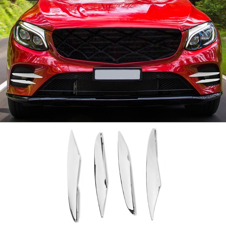 4 darab első lökhárító ködlámpa burkolat, nagy keménységű csere, Mercedes-Benz GLC X253 AMG Line 2016-2019, elektrolitikus ezüstözés
