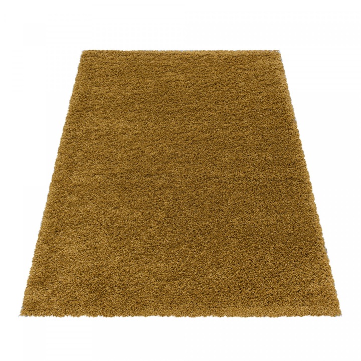 Covor Shaggy, Ayyildiz, Sydney, 120x170 cm, Polipropilena, Unicolor, 2 100 g/m², Dreptunghiular, Spate Din Juta Naturala, Oeko-Tex Standard 100, Pentru Interior, Miere