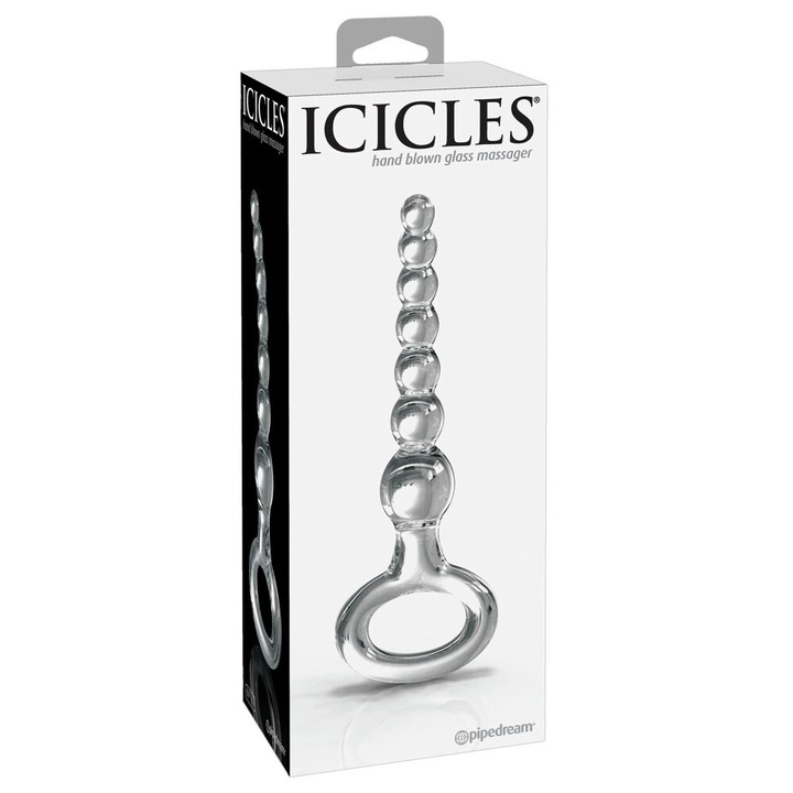 Jucărie anală din sticlă, Icicles, 7 bile, 20,5cm, inodor, antialergic