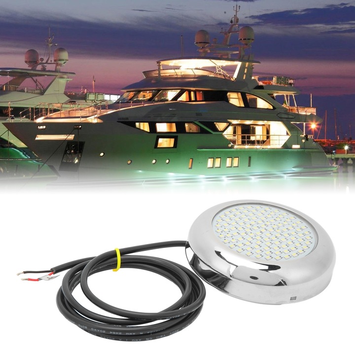 Jormftte 108 LED víz alatti lámpa, fehér-kék, 12V, 102mm átmérő, 26mm magasság, IP68 vízálló