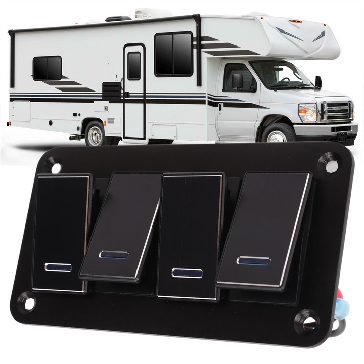 4-es billenőkapcsoló panel, Jormftte, alumínium, 3PIN, kék világítás, DC12V-24V