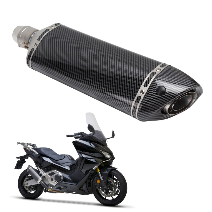 Jormftte motorkerékpár kipufogó, 470 mm, rozsdamentes acél, rozsdamentes, hőszigetelés, 38-51 mm adapter átmérő