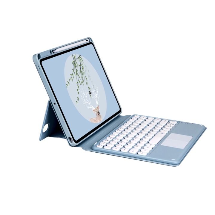 Bőr, iPad kompatibilis billentyűzetburkolat érintőpaddal és forgatható állvánnyal, Kompatibilis iPad 102 2021 és 2020 és 2019, Air 2019, Pro 105 hüvelykes készülékekkel