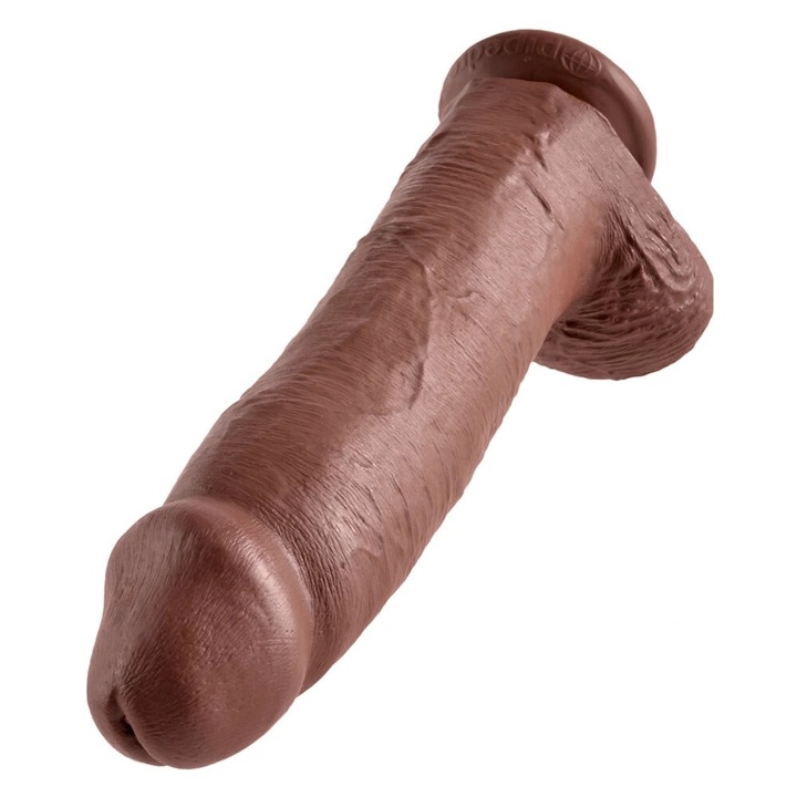 Valósághű King Cock vibrátor, 30,5 cm, 7,6 cm, tapadókorongos talppal, barna szín