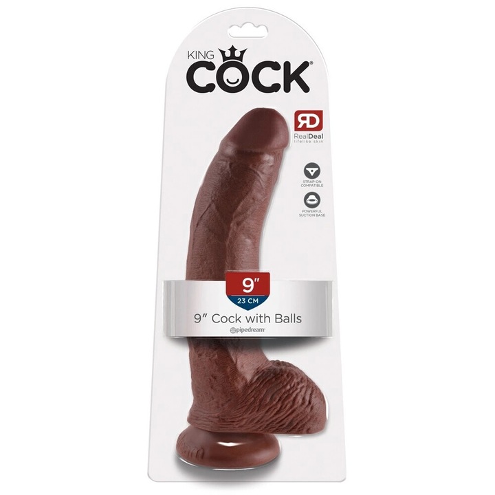 Dildo Realistice King Cock, 22,9x5,1cm, culoare maro, cu baza cu ventuza