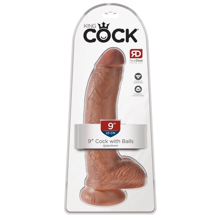 Dildo realistice King Cock, 22,9 cm, 5,1 cm, culoare inchisa, cu baza cu ventuza