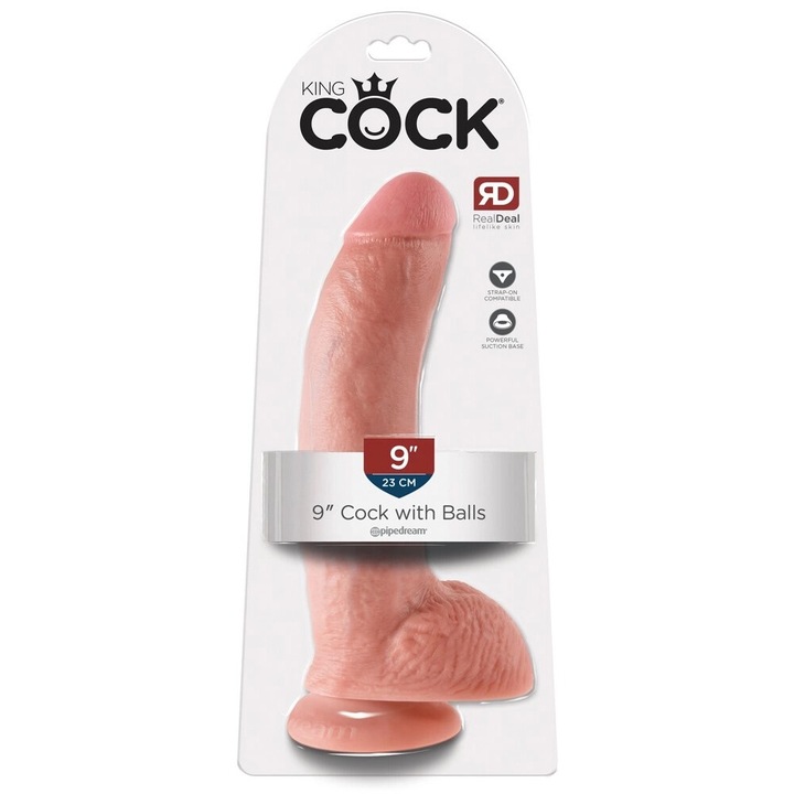 Dildo realistice King Cock, 22,9 cm, 5,1 cm, cu baza cu ventuza, culoare pielii