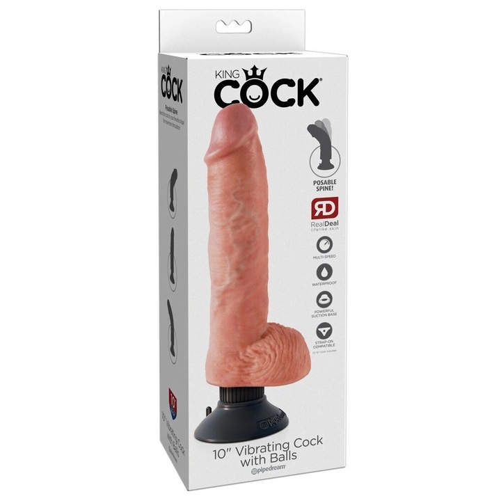 Vibrator cu bile, King Cock, 20,5cm, flexibil, waterproof, culoare naturala