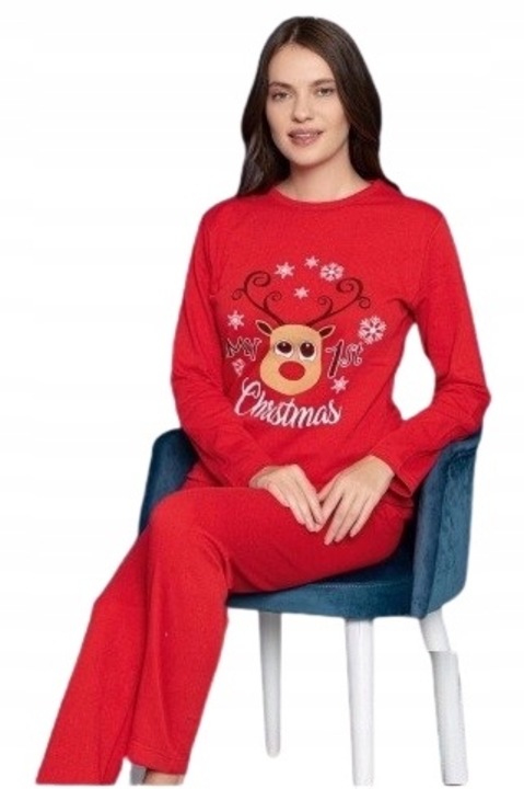 Pijamale dama, Bumbac, Craciun, Rosu
