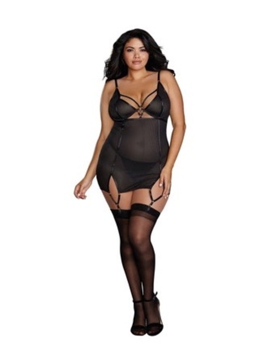 Szexi fehérnemű szett, Dreamgirl, pántos Underwired melltartó, fekete, szintetikus, 2XL INTL