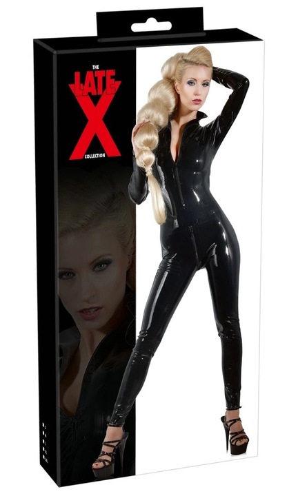 Salopeta erotica, Late X, negru, 100% latex, cu doua fermoare rapide, S