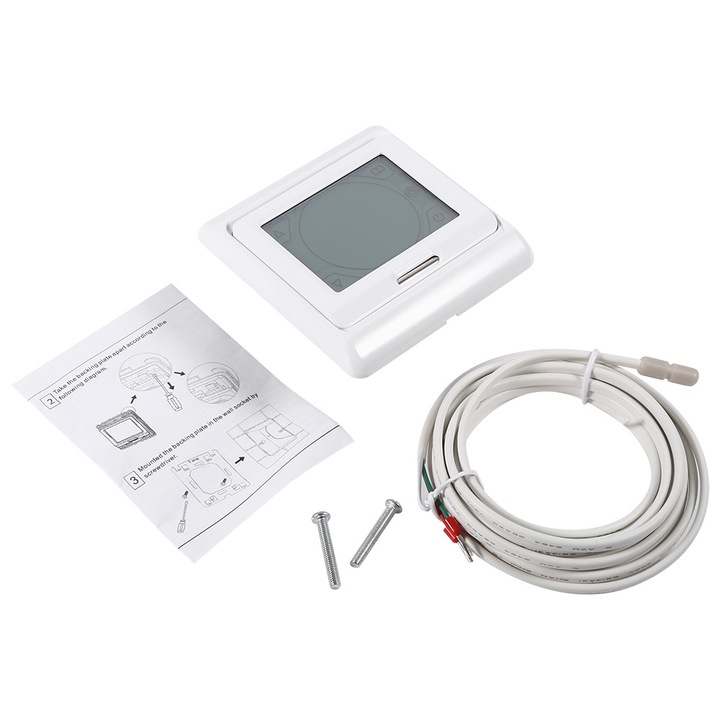 Цифров термостат, Mmgoqqt, поликарбонат, за подово отопление, 16A, LCD дисплей, 86 x 90 mm, бял