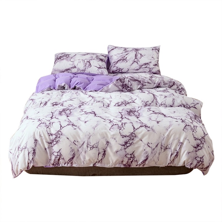 3 részes ágyneműhuzat garnitúra, Jormftte, márvány mintás, lila, dupla méret