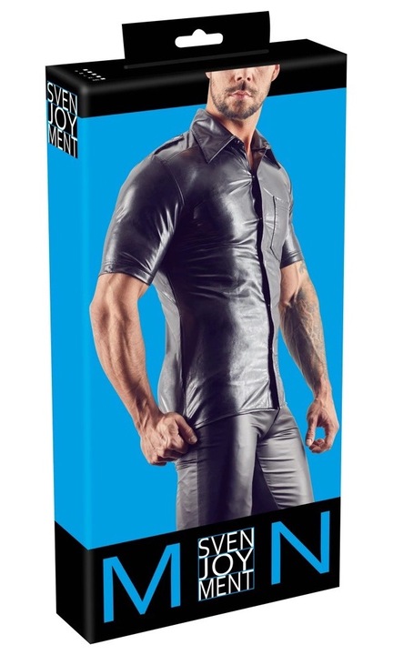 Férfi ing, Svenjoyment, fényes fekete, poliészter/elasztán, S méret