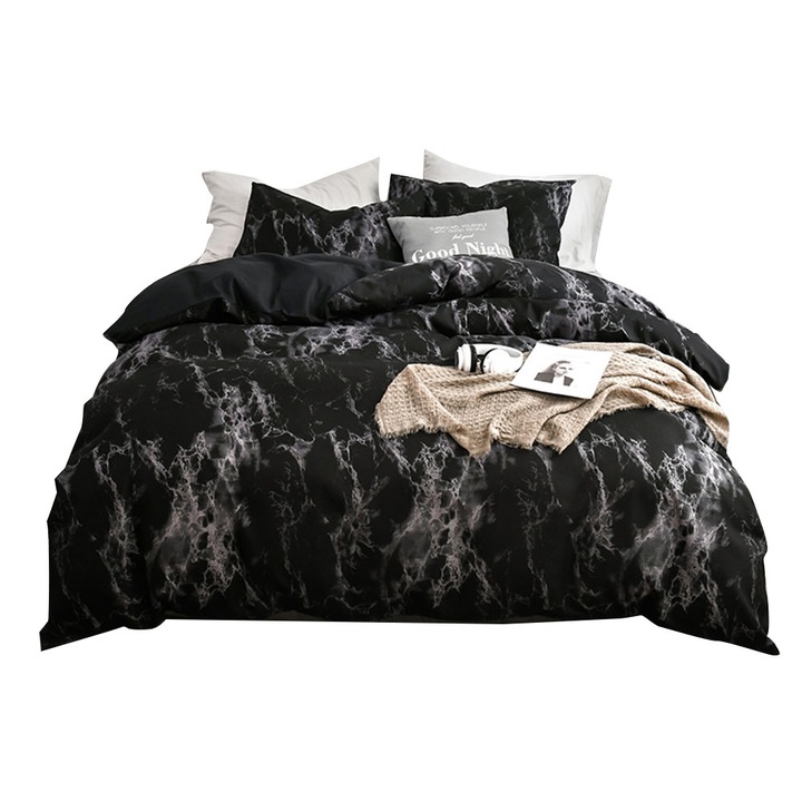3 részes ágynemű garnitúra, Jormftte, márvány mintás, poliészter, fekete, US-Full méret
