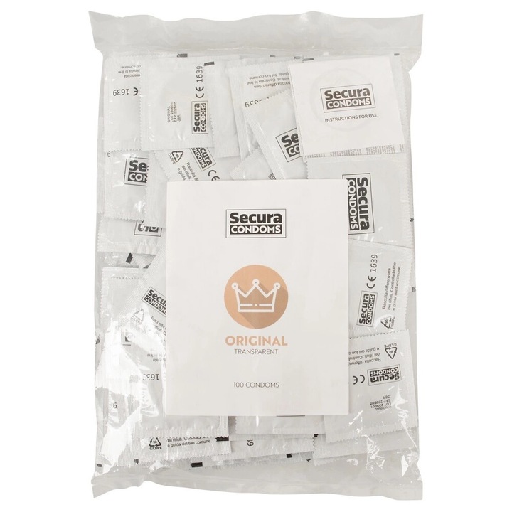 Prezervative Secura Original, set 100 bucati, transparente, 180x52mm