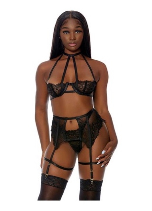 Szexi női fehérnemű szett, ForPlay, csipke, fekete