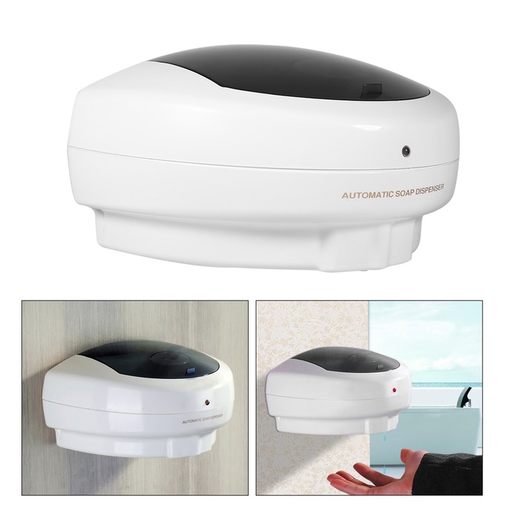 Longziming Automata szappanadagoló szenzorral, 500ml, falra szerelhető kivitel, samponhoz és folyékony szappanhoz, fehér, 20x10cm