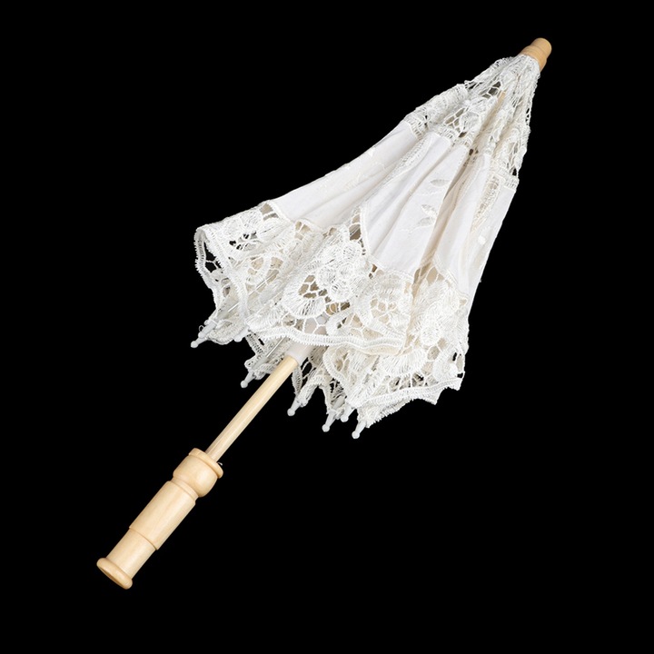 Сватбен чадър от дантела, Longziming, бежов, размер L, сгъваем, 43.2x51см