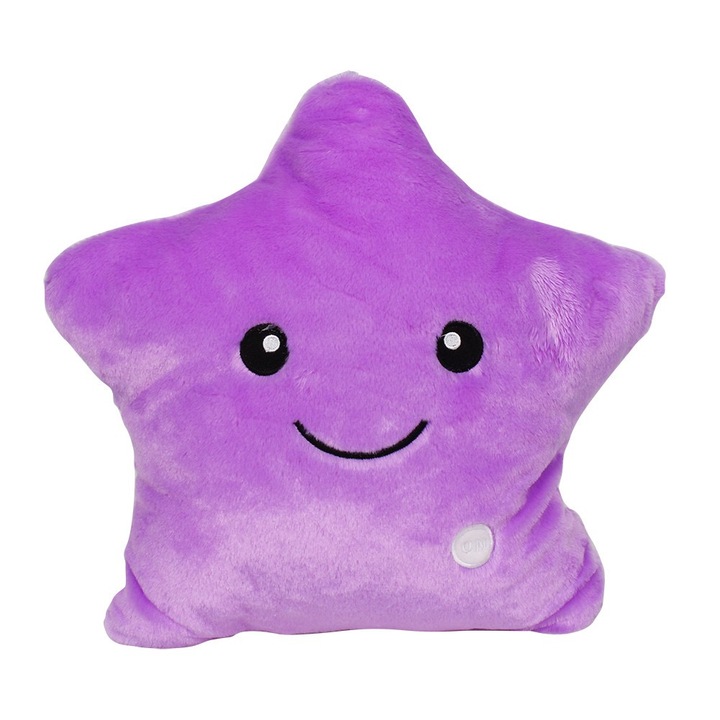 Jormftte dekoratív párna, csillag alakú, pamut, lila, 41x33x10cm, színes LED fényekkel
