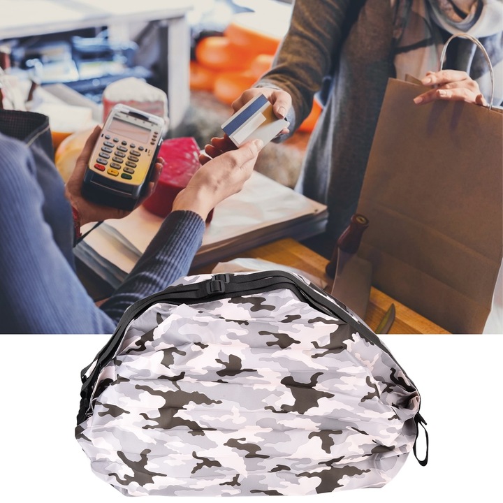 Bevásárlótáska, Jormftte, összecsukható, Oxford anyag, szürke terepminta, könnyen hordozható méret