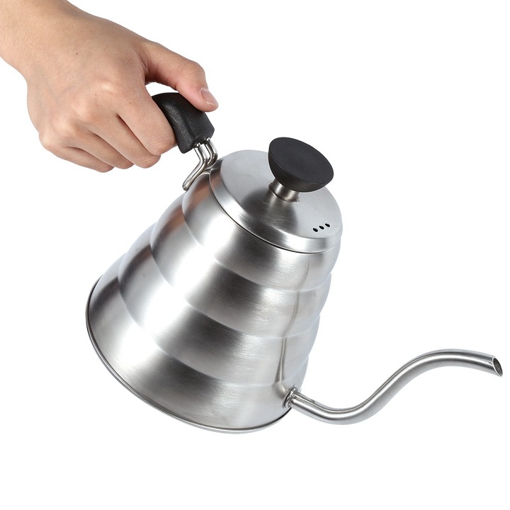 Jormftte rozsdamentes acél teáskanna, 1L, hattyúnyakú kiöntővel, ergonomikus, 30x14x16cm