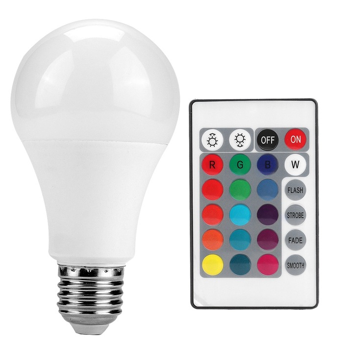Jormftte E27 RGB LED izzó, 16 színű, fényerőszabályozható, távirányítóval