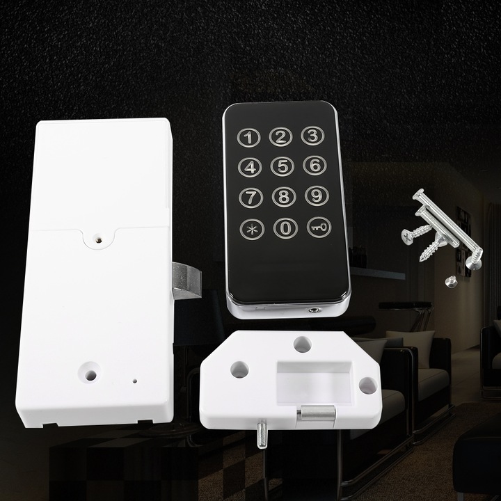 Digitális zár billentyűzettel, Jormftte, kompakt kialakítás, fém és fa szekrényekhez, 145x65x23mm, komplett készlet