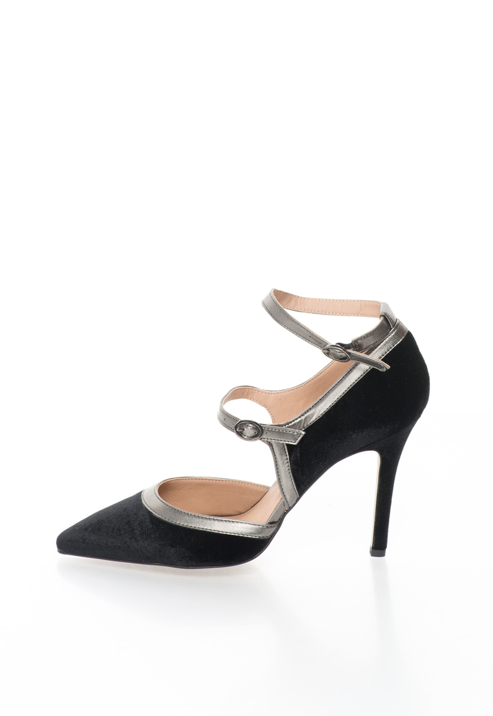 Versace 19.69 Abbigliamento Sportivo, Pantofi stiletto negri de catifea cu garnituri maro Genevieve