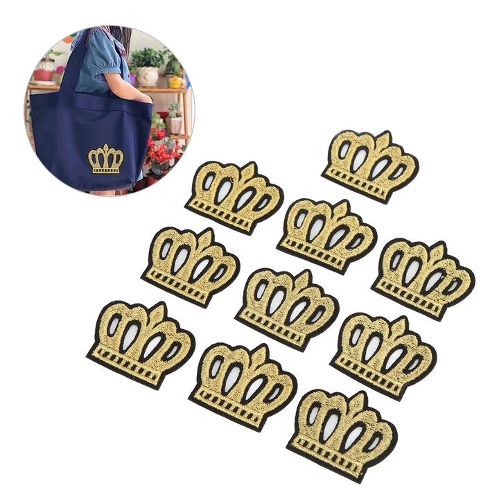 Set 10 petice brodate coroana, Mmgoqqt, 4.2x3.7cm, pentru imbracaminte, genti, palarii
