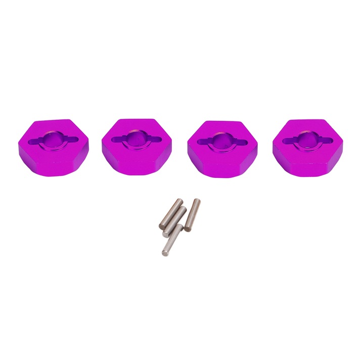 Set 4 adaptoare pentru butuci de roti hexagonale Enforose, aliaj de aluminiu, 12 mm cu stifturi de axa pentru piese de masina RC TRAXXAS 1/16