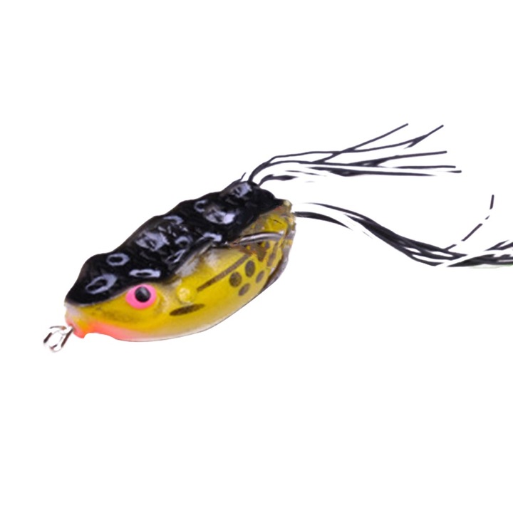 Momeala artificiala, Enforose, de pescuit in aer liber, cu gel de silice, in forma de broasca artificiala, cu carlig (galben)