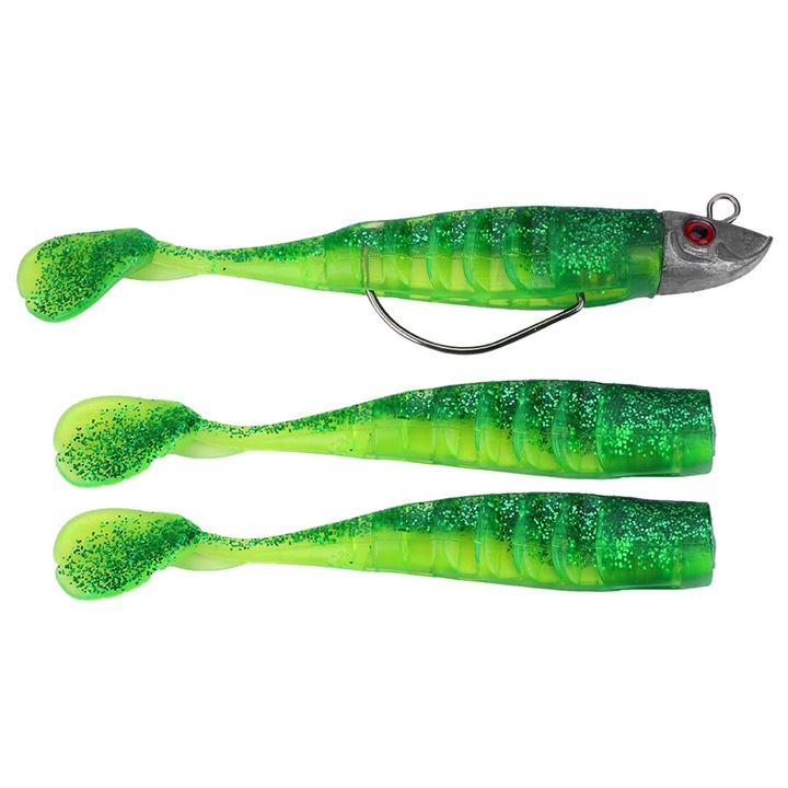 Műcsali készlet, Enforose puha csalik jigfejjel, 3 db, műcsali tengerparti horgászathoz és csónakos csalizáshoz