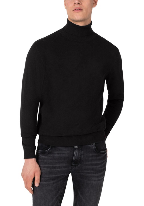 Férfi pulóver, Timezone, kötött gallér, pamut/viszkóz, fekete