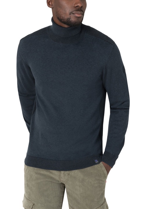 Férfi pulóver, Timezone, kötött gallérral, sötétkék, pamut/viszkóz