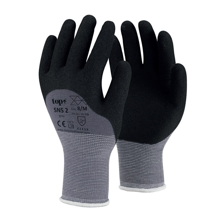 Предпазни ръкавици TOP SNS-2, потопени в нитрилна пяна с песъчинки до кокалчето, черни/сиви, размер: S/7