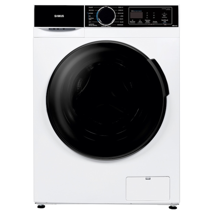 Masina de spalat rufe Samus WSADI-10143, 10 kg, 15 programe, 1400 rotatii, Clasa energetica A, Motor inverter, Afisaj electronic, Alb/Negru
