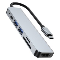 Docking station universal 6 in 1, Spacer, conectare Type-C, USB 3.0 x 2, PD 3.0(87W), 4K(30Hz), SD card, TF(pentru MicroSD card), Statie de andocare HD 4K pentru console de jocuri, telefoane mobile, computere, aluminiu, gri