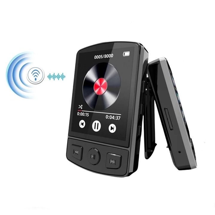 Player MP3, MOSMAOO®, Portabil, Cu Clip prindere, Ecran 1.8-inch, Bluetooth, Portabil, 64 GB, Carbune negru