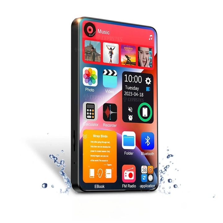 Mp3 lejátszó érintőképernyővel, MOSMAOO®, időzítő, Bluetooth, 4,0 hüvelykes színes LCD érintőképernyő, hordozható, felvevő, titokzatos fekete