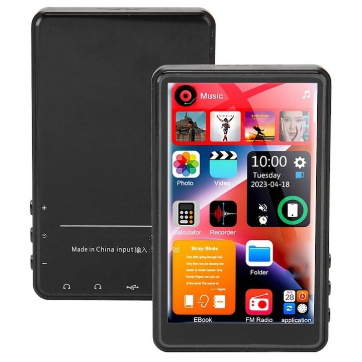 Mp3 lejátszó érintőképernyővel, MOSMAOO®, időzítő, Bluetooth, 4,0 hüvelykes színes LCD érintőképernyő, hordozható, felvevő, titokzatos fekete