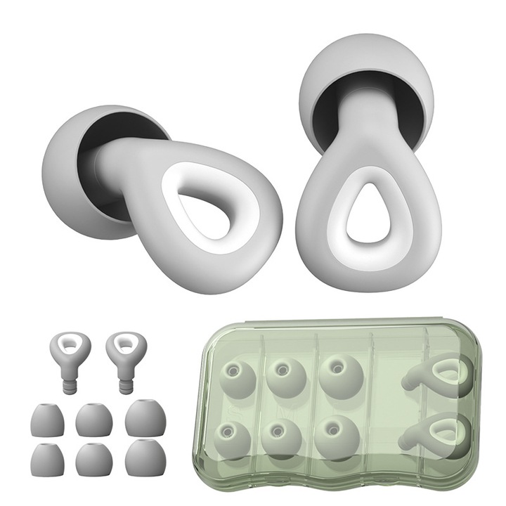 Set 2 dopuri de urechi, Yhemday®, Somn, Rezistent la apa pentru inot, Reducerea zgomotului, 6 perechi de capace pentru urechi inlocuibile(S/M/L), silicon, Gri