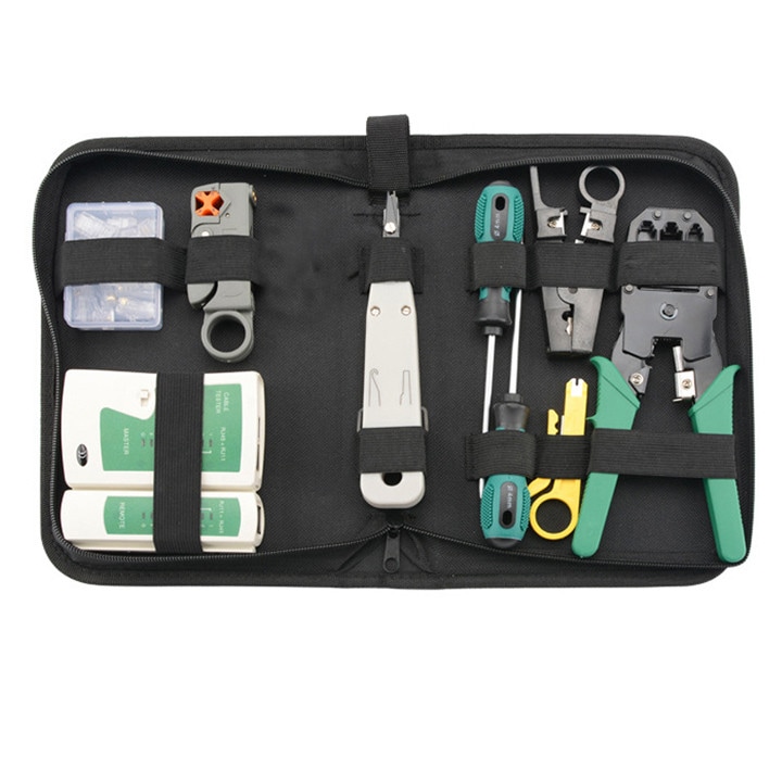 Set Profesional Unelte Retea Portabil | Cleste Sertizare + Dezizolator Auto | Kit Cabluri Multifunctional | 30 Accesorii | Geanta Transport